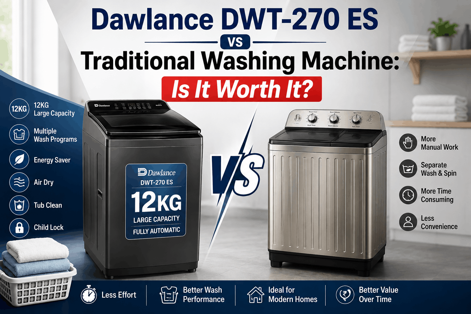 Dawlance DWT-270 ES vs Traditional Washing Machine: Is It Worth It?