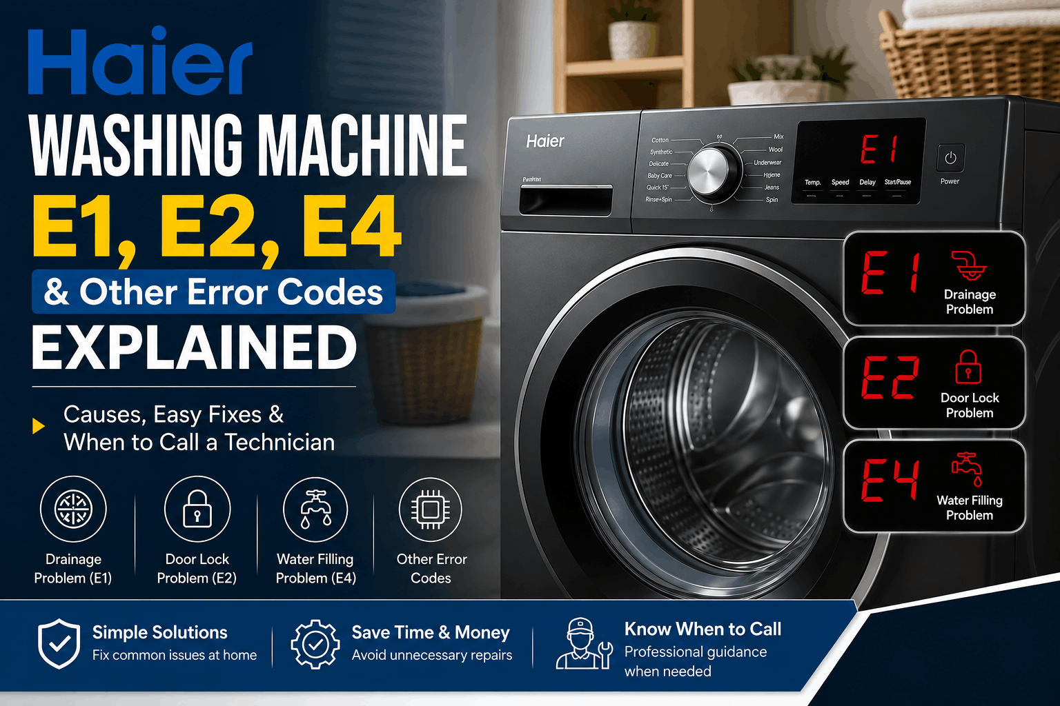 Haier Washing Machine E1, E2, E4 & Other Error Codes Explained