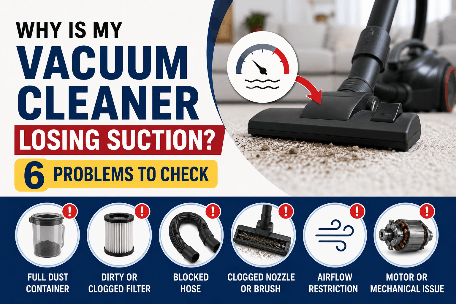 Why Is My Vacuum Cleaner Losing Suction? 6 Problems to Check