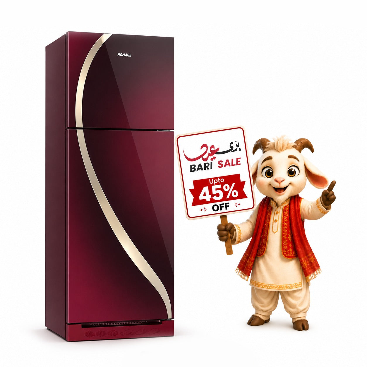 Homage HR-47442GD Double Door Refrigerator Maroon