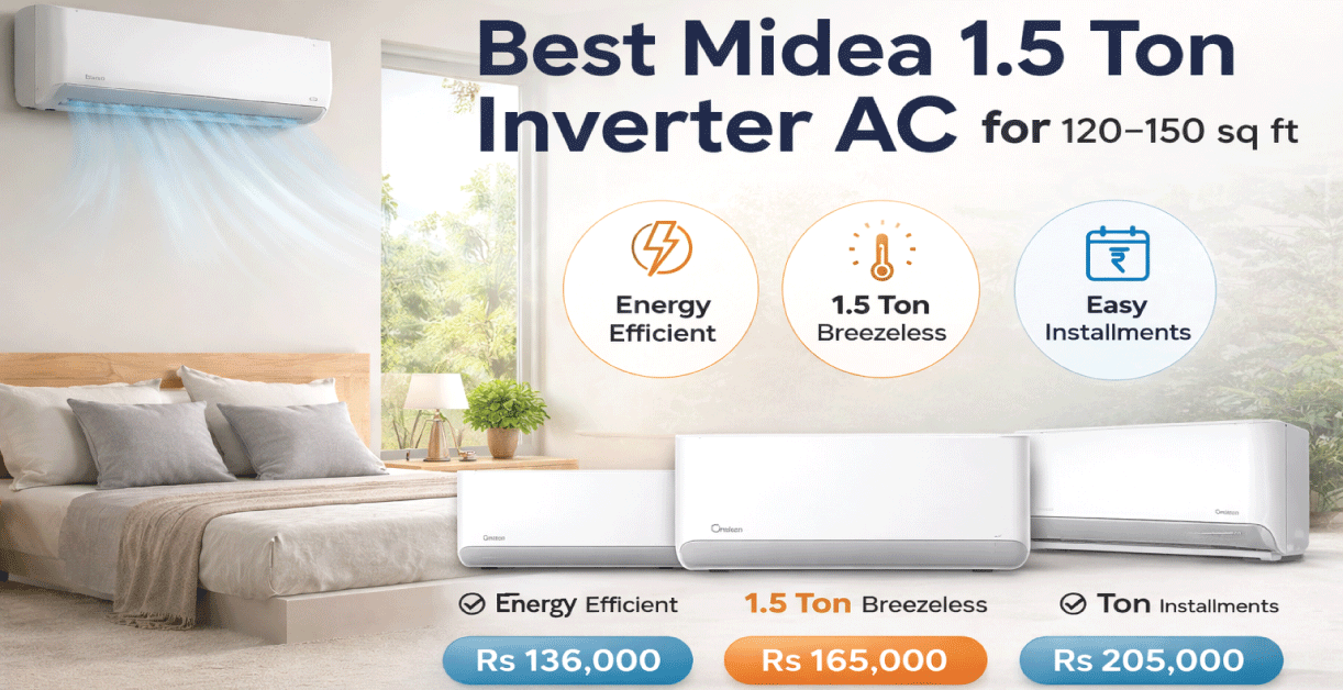best Midea 1.5 Ton inverter AC for 120–150 sq ft